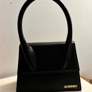 Jacquemus Black Structured Top-Handle Satchel with Gold Logo